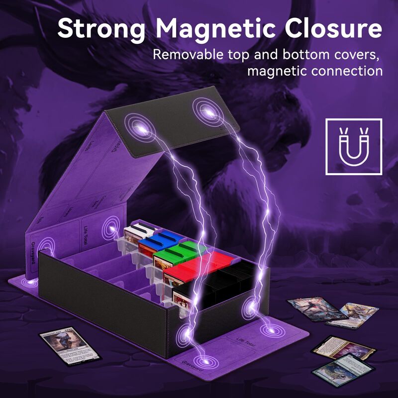 3800+ Capacity Card Storage Box. Includes 20 Dividers, 5 Supporters, Leather Magnetic Closure. Great for YuGiOh & MTG Cards.