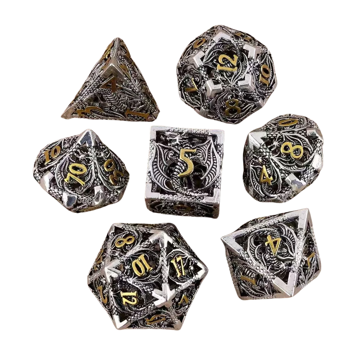 Flying Dragon Dices Hollow Metal Dice set Polyhedral Dice D20 DND Dice set for Dungeon and Dragons Tabletop Games RPG Dices set