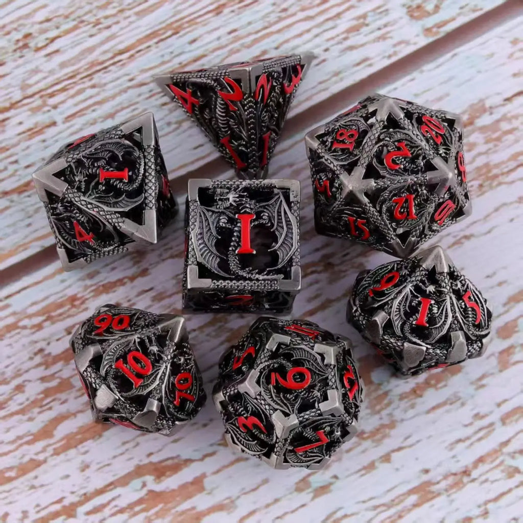 Flying Dragon Dices Hollow Metal Dice set Polyhedral Dice D20 DND Dice set for Dungeon and Dragons Tabletop Games RPG Dices set