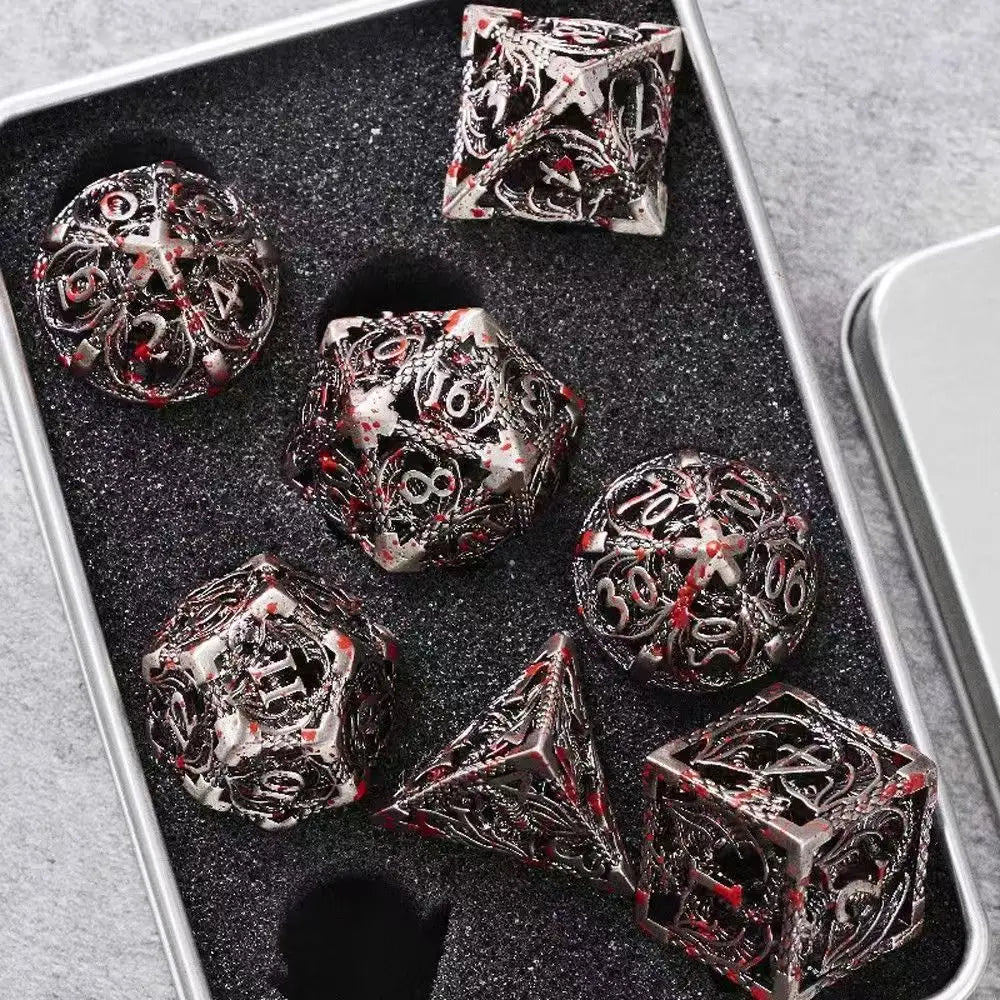 Flying Dragon Dices Hollow Metal Dice set Polyhedral Dice D20 DND Dice set for Dungeon and Dragons Tabletop Games RPG Dices set