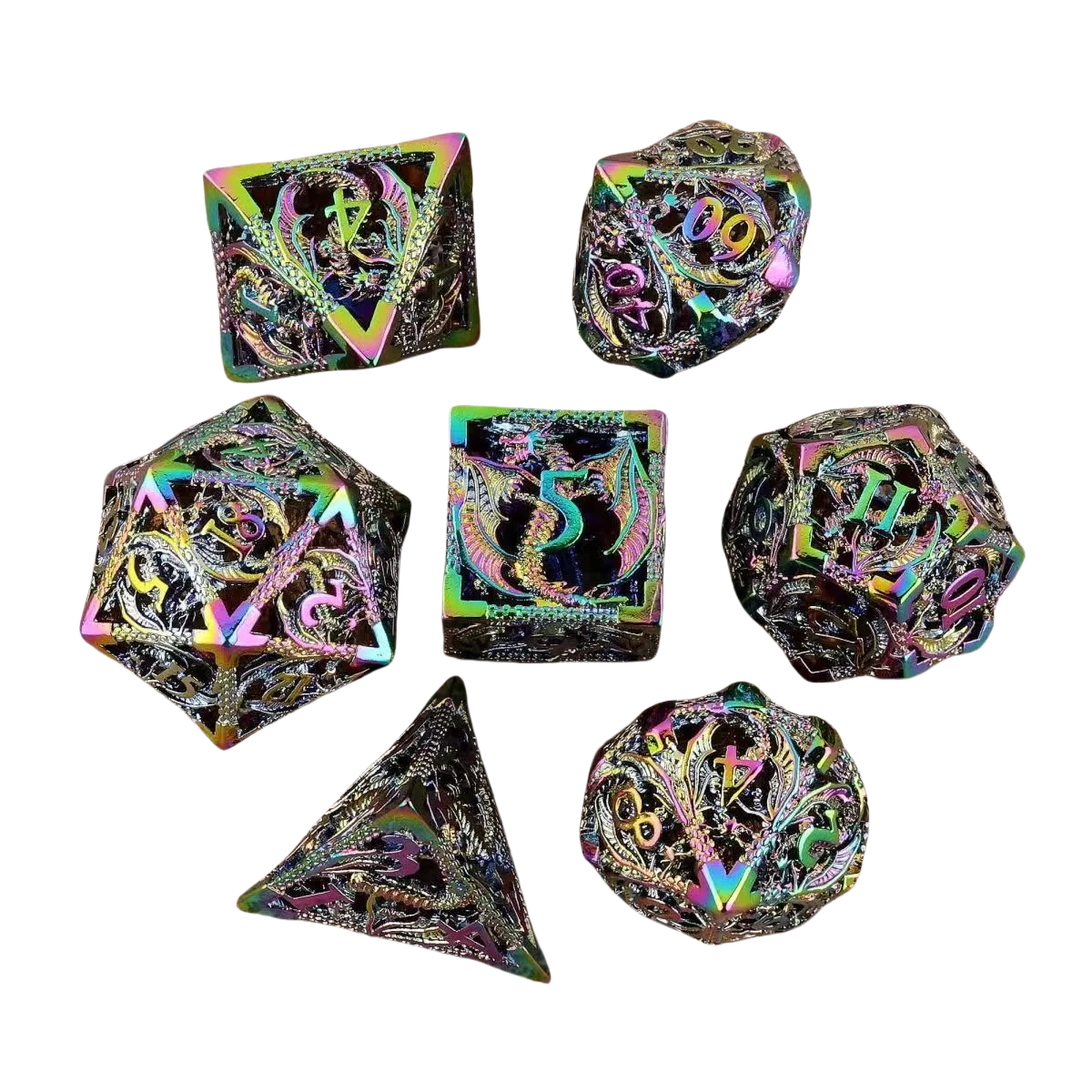Flying Dragon Dices Hollow Metal Dice set Polyhedral Dice D20 DND Dice set for Dungeon and Dragons Tabletop Games RPG Dices set