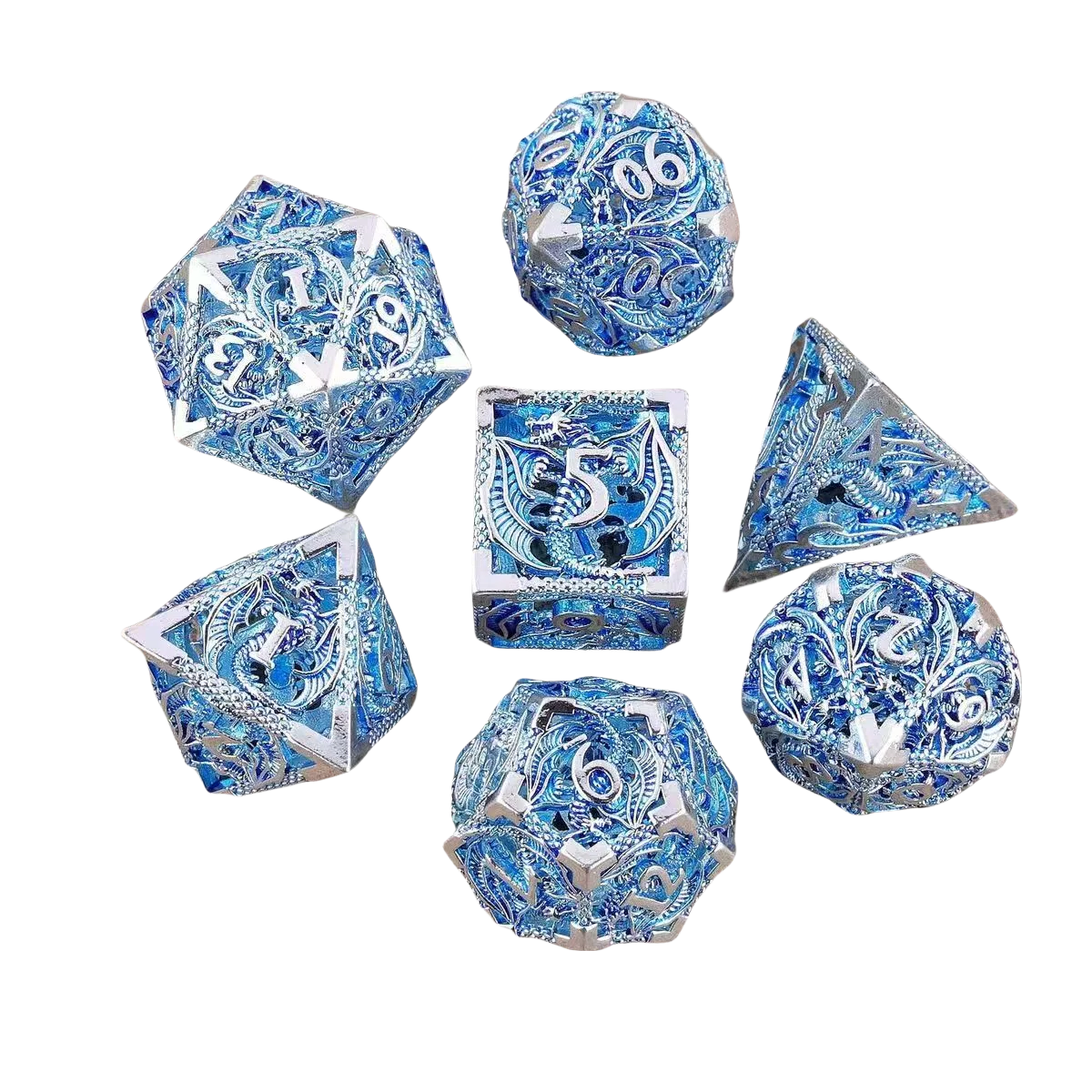 Flying Dragon Dices Hollow Metal Dice set Polyhedral Dice D20 DND Dice set for Dungeon and Dragons Tabletop Games RPG Dices set
