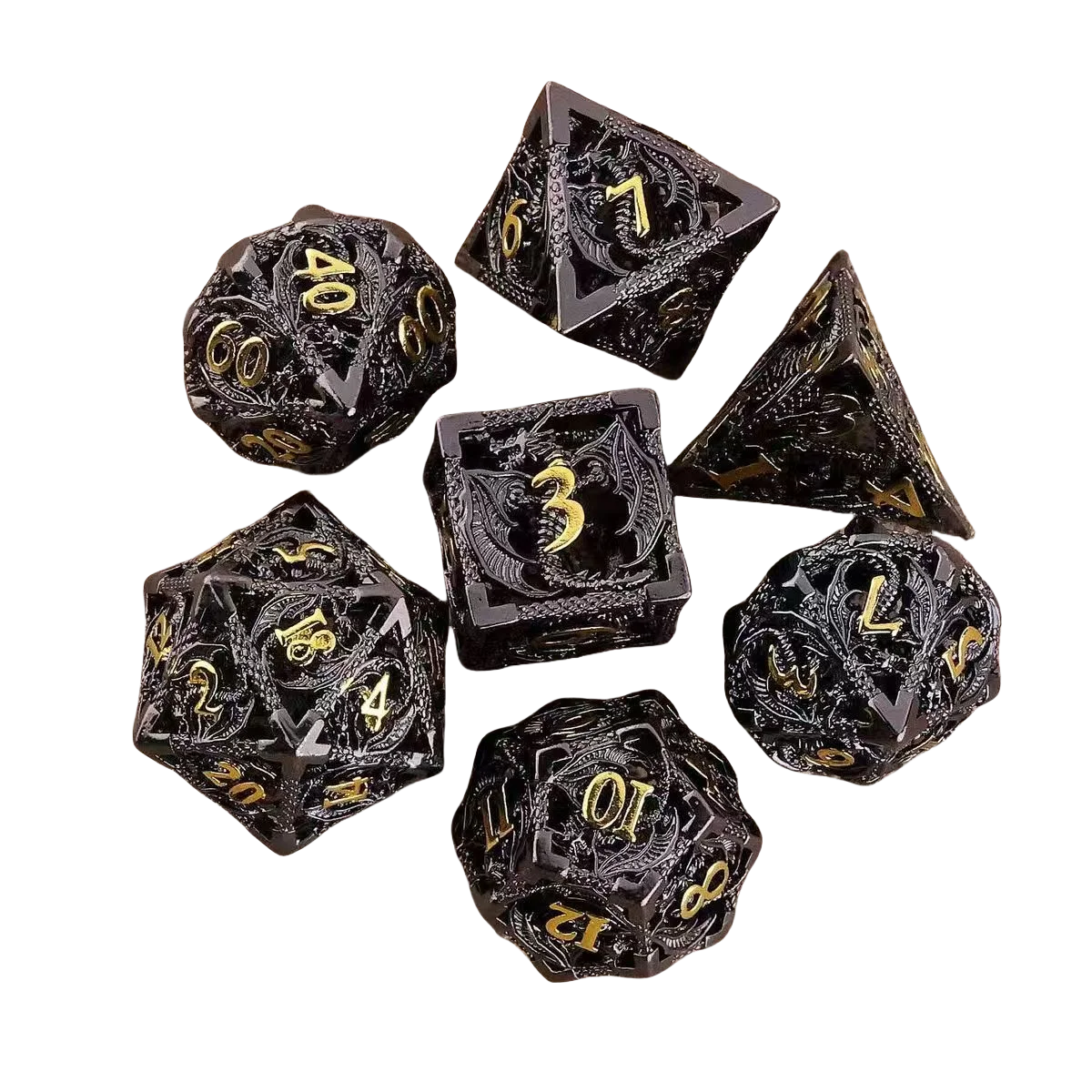 Flying Dragon Dices Hollow Metal Dice set Polyhedral Dice D20 DND Dice set for Dungeon and Dragons Tabletop Games RPG Dices set