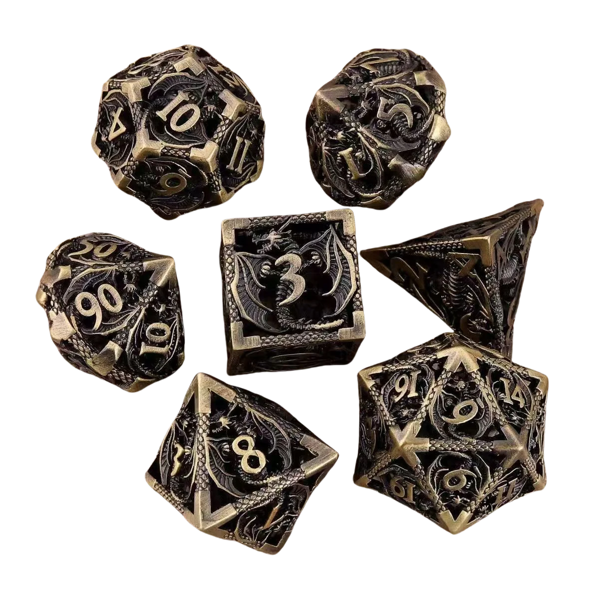 Flying Dragon Dices Hollow Metal Dice set Polyhedral Dice D20 DND Dice set for Dungeon and Dragons Tabletop Games RPG Dices set