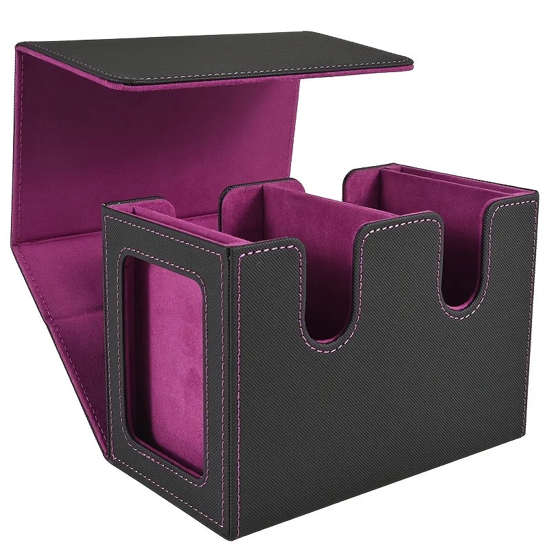 Luxury Leather Deck Box , Waterproof Double Deck Storage for 200+ Double-Sleeved Cards, Magnetic Closure Trading Card Organizer