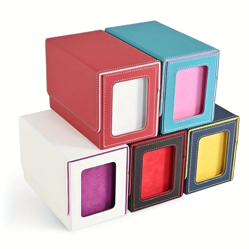 Luxury Leather Deck Box , Waterproof Double Deck Storage for 200+ Double-Sleeved Cards, Magnetic Closure Trading Card Organizer