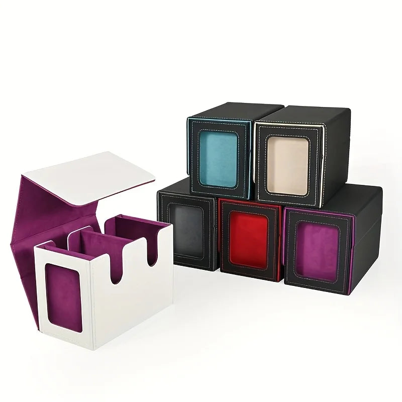Luxury Leather Deck Box , Waterproof Double Deck Storage for 200+ Double-Sleeved Cards, Magnetic Closure Trading Card Organizer