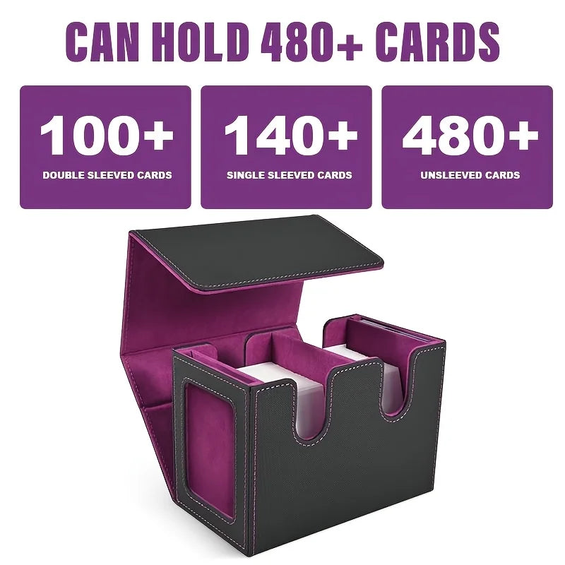 Luxury Leather Deck Box , Waterproof Double Deck Storage for 200+ Double-Sleeved Cards, Magnetic Closure Trading Card Organizer