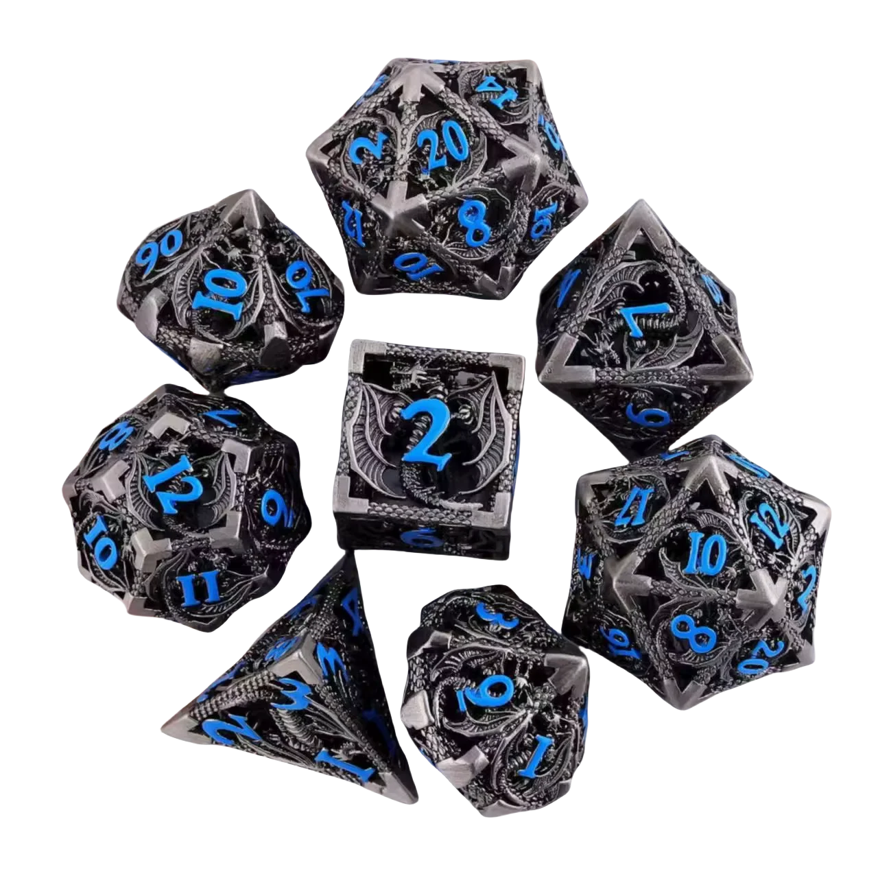Flying Dragon Dices Hollow Metal Dice set Polyhedral Dice D20 DND Dice set for Dungeon and Dragons Tabletop Games RPG Dices set