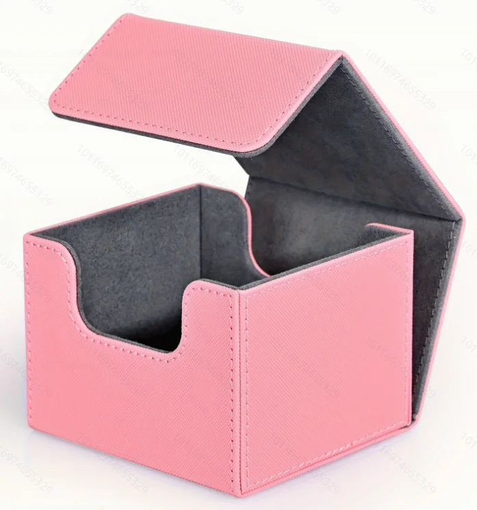 Card Deck Box , Card Storage Box Fits 100 single  Sleeved Cards, PU Leather Strong Magnet Card Deck Case for TCG Cards