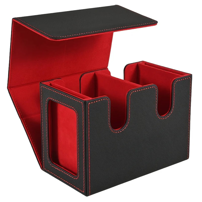 Luxury Leather Deck Box , Waterproof Double Deck Storage for 200+ Double-Sleeved Cards, Magnetic Closure Trading Card Organizer