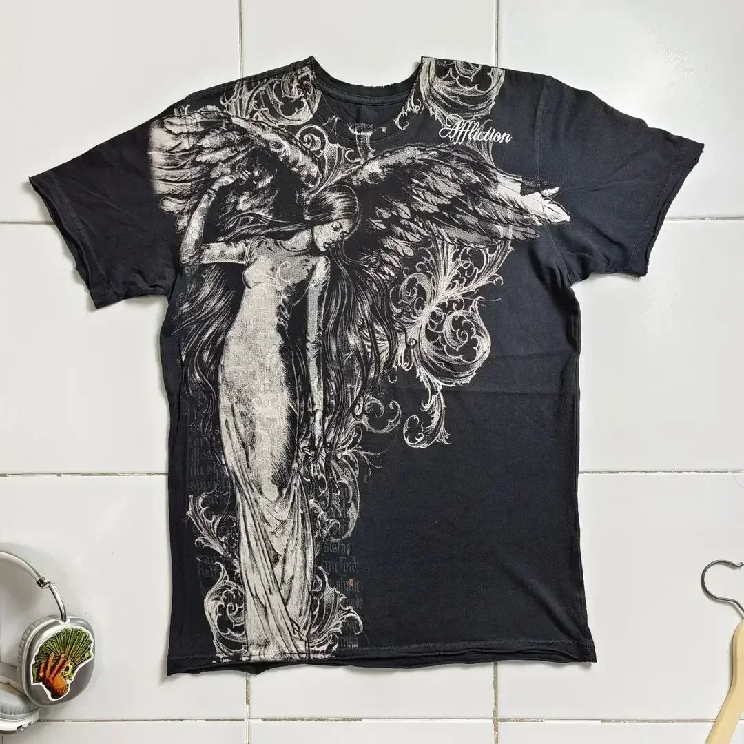 90s Vintage Oversized Wizard Mystic Graphic Print T Shirt Streetwear Unisex Fashion Tee Men Women Casual Unique Style Top