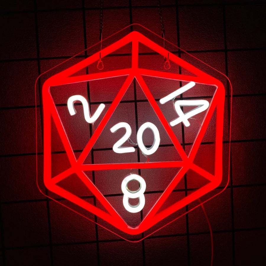 Dice Led Neon Sign, Dungeons And Dragon Dice Game Signs, Used For Role Playing, Bars, Men'S Caves, Club Wall Decorations.