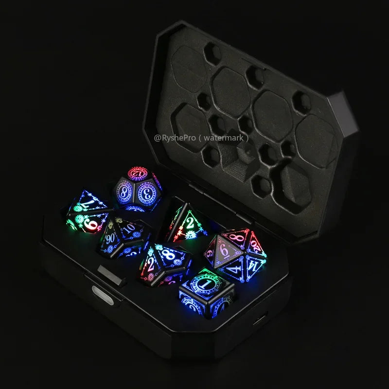 LED Dice Set for Dungeon and Dragon Cool DND Dice with Charging Box Rechargeable 7 Color Polyhedral Role Playing Dice