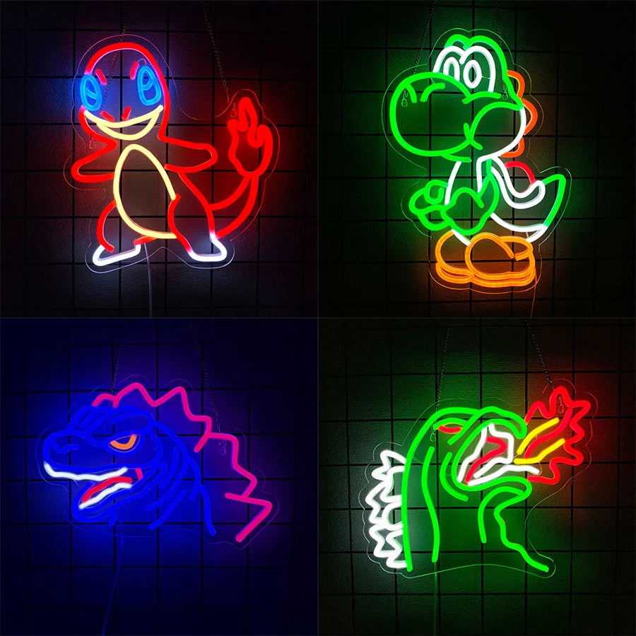 Anime Neon Sign Dinosaurs Neon Sign LED Neon Lights for Bedroom Wall Game Room Party Decor for Kids Boys Man Cave,Gifts