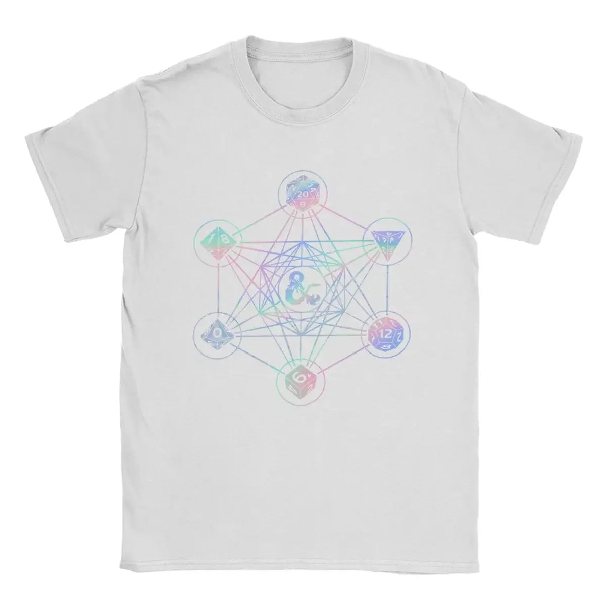 DnD Holographic Geometric Dice T-Shirts Men Game Amazing Pure Cotton Tee Shirt Crew Neck Short Sleeve T Shirt Big Size Tops