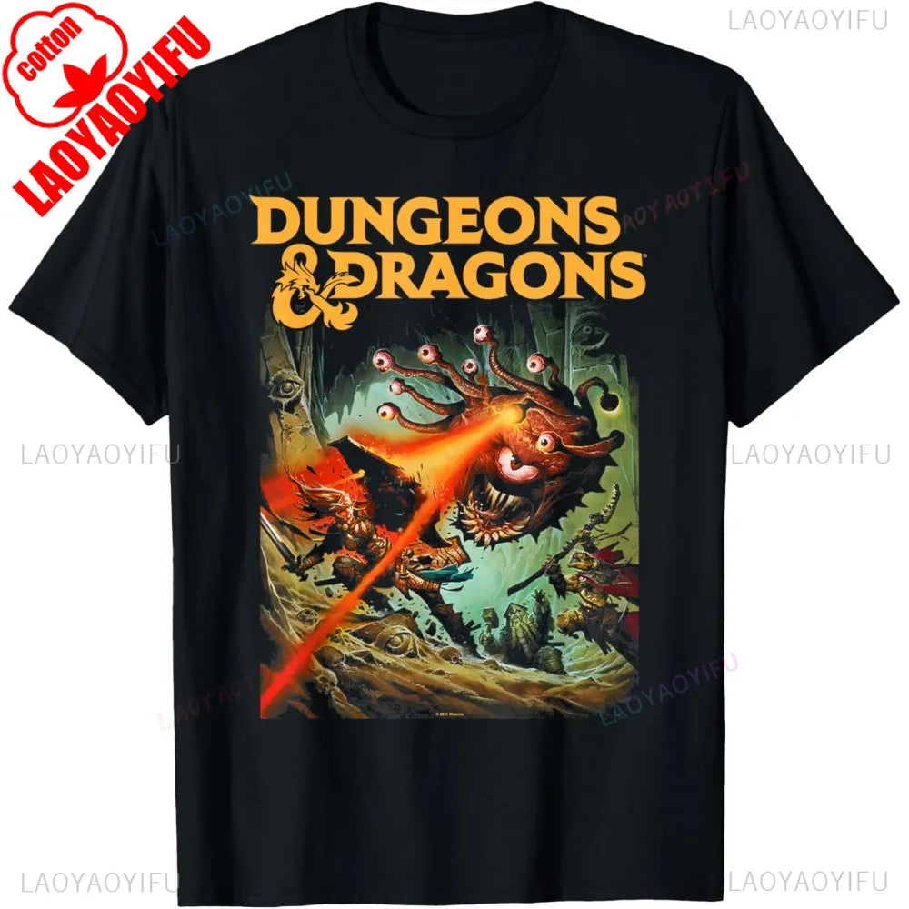 Dungeons & Dragons Strike The Beholder T-Shirt Classic RPG Game Printed Shirt Men Crewneck Cotton Short Sleeve Summer Streetwear