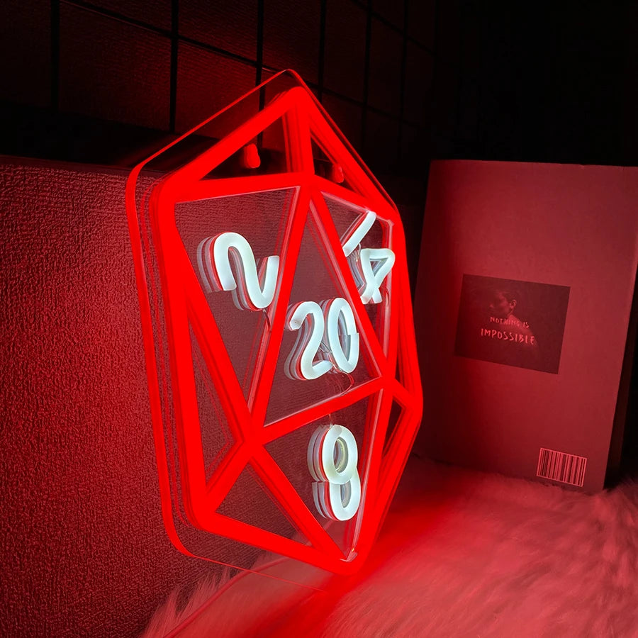 Dice Led Neon Sign, Dungeons And Dragon Dice Game Signs, Used For Role Playing, Bars, Men'S Caves, Club Wall Decorations.