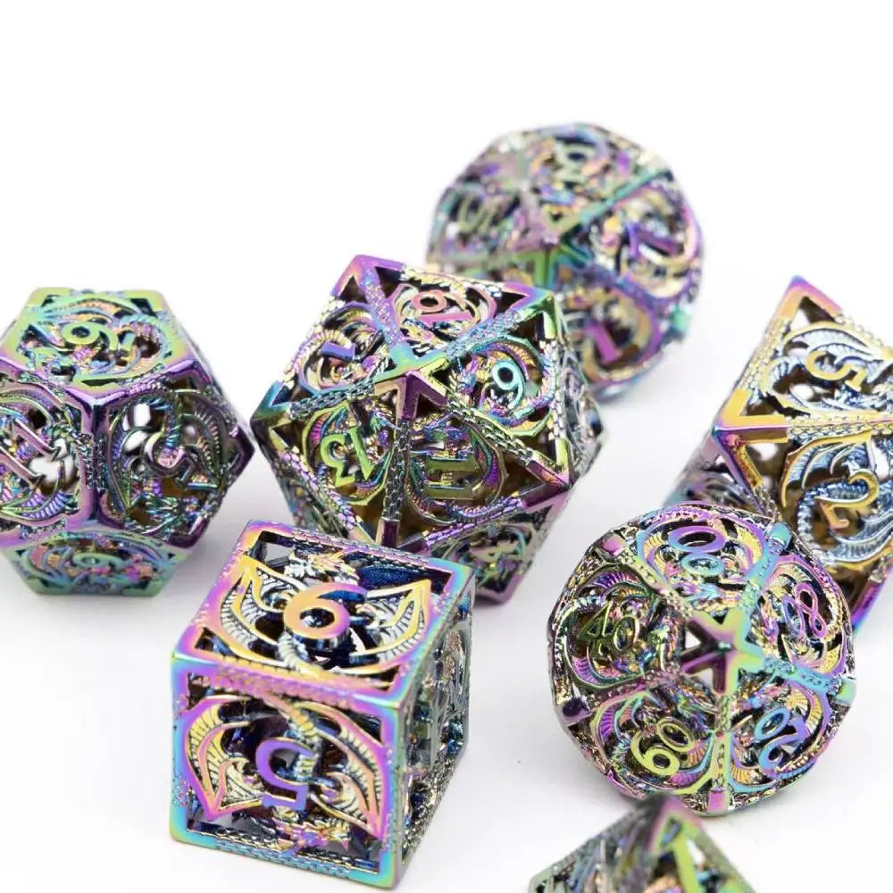 Flying Dragon Dices Hollow Metal Dice set Polyhedral Dice D20 DND Dice set for Dungeon and Dragons Tabletop Games RPG Dices set