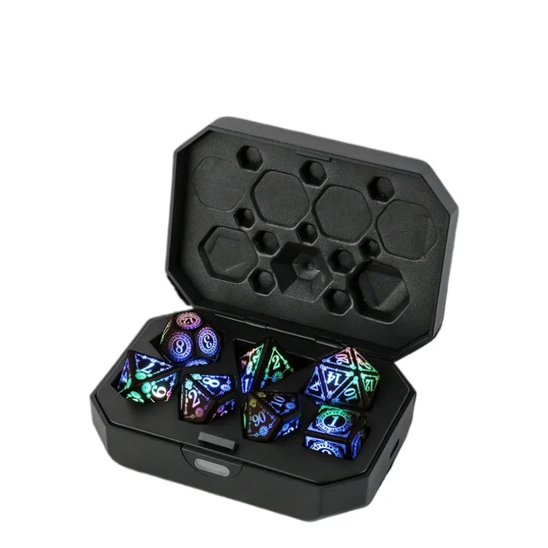 LED Dice Set for Dungeon and Dragon Cool DND Dice with Charging Box Rechargeable 7 Color Polyhedral Role Playing Dice