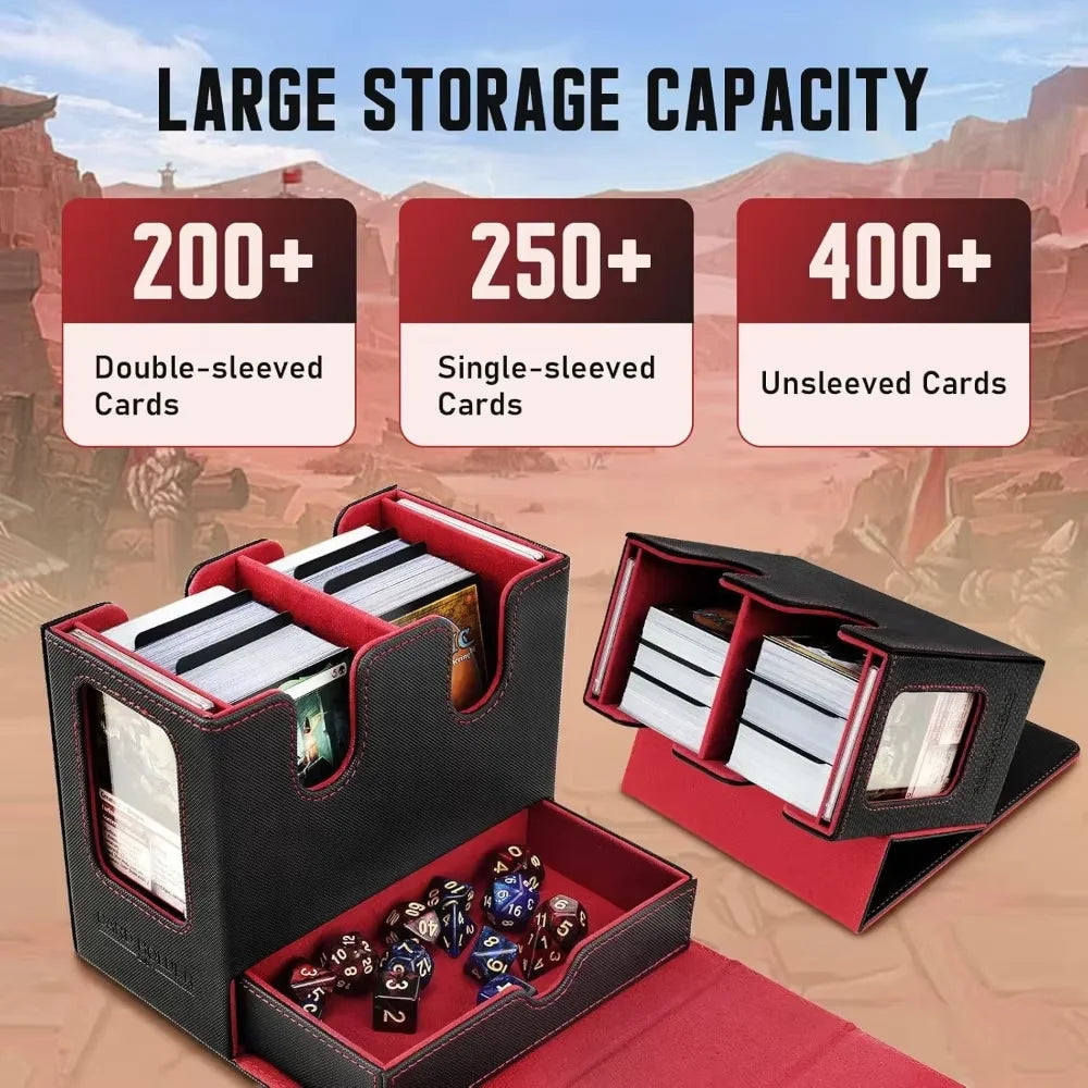 Deck Box 3-in-1 with Commander Display Sports Card Storage Box Fits 200+ Single Sleeved Cards Card Deck Case for TCG MTG CCG