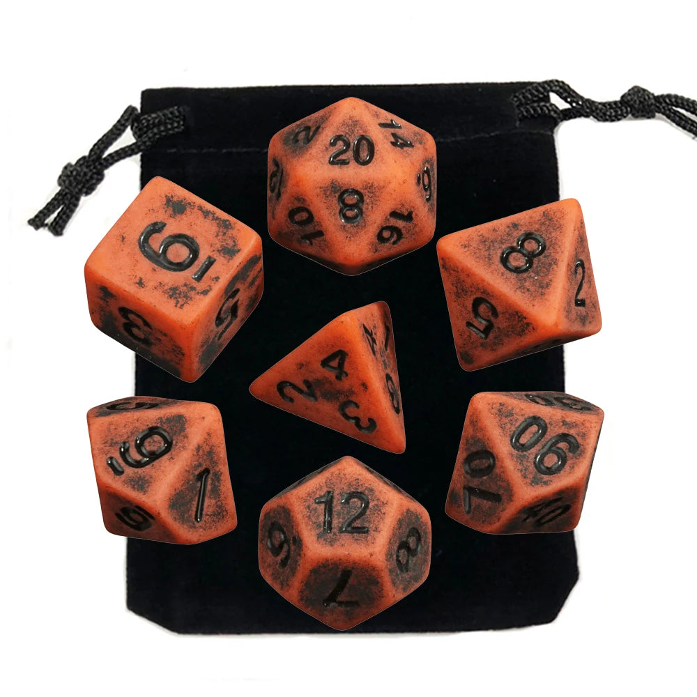 Dice Set Retro Color Plastic Cube Black Blue Orange 7pcs/set for DND Board Game Entertainment  Accessories