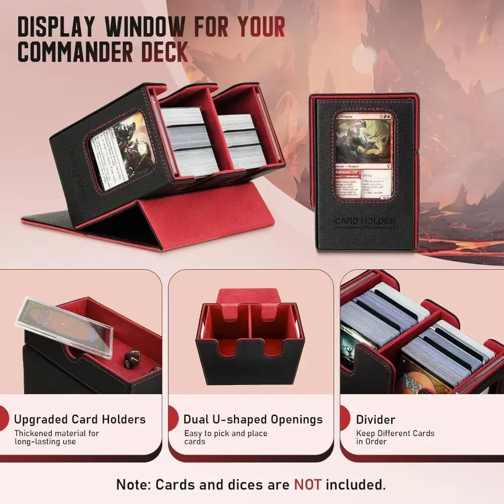 Deck Box 3-in-1 with Commander Display Sports Card Storage Box Fits 200+ Single Sleeved Cards Card Deck Case for TCG MTG CCG