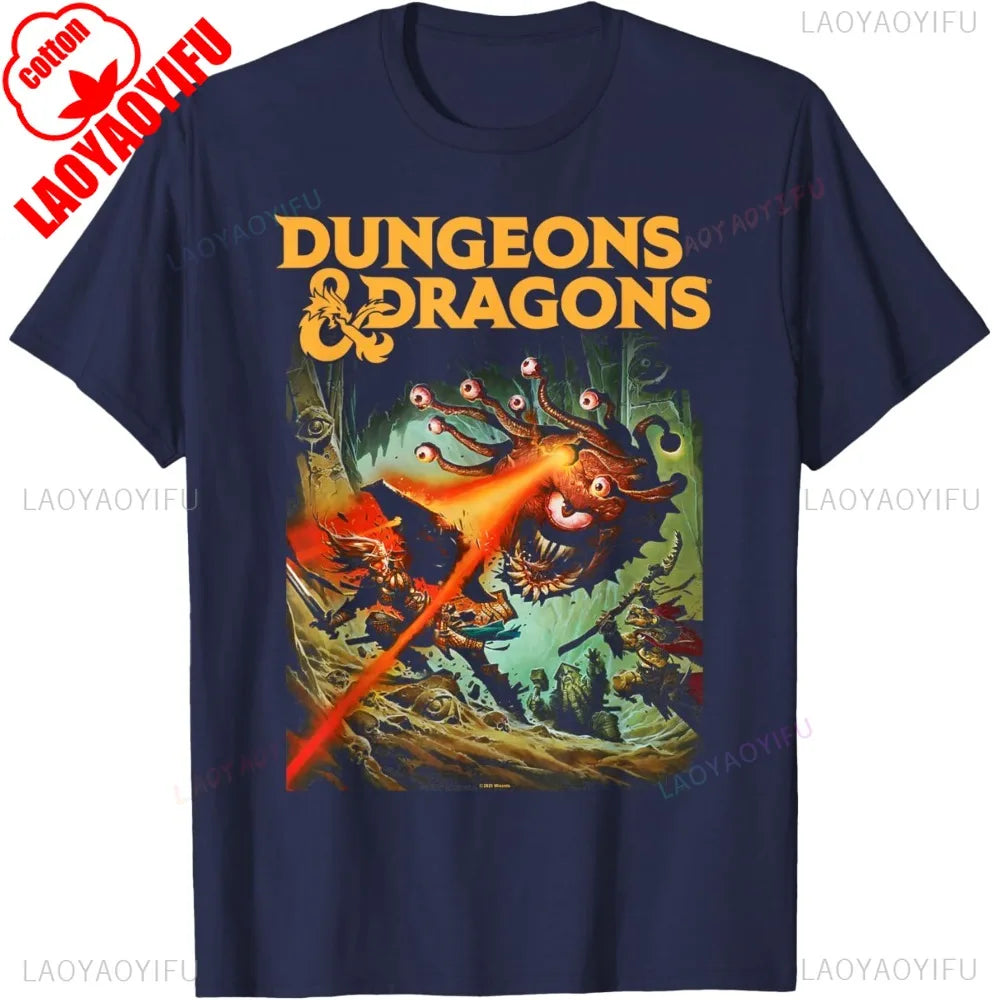 Dungeons & Dragons Strike The Beholder T-Shirt Classic RPG Game Printed Shirt Men Crewneck Cotton Short Sleeve Summer Streetwear