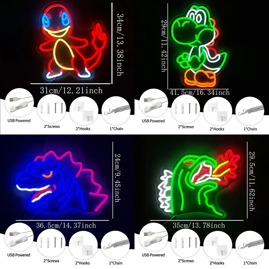 Anime Neon Sign Dinosaurs Neon Sign LED Neon Lights for Bedroom Wall Game Room Party Decor for Kids Boys Man Cave,Gifts