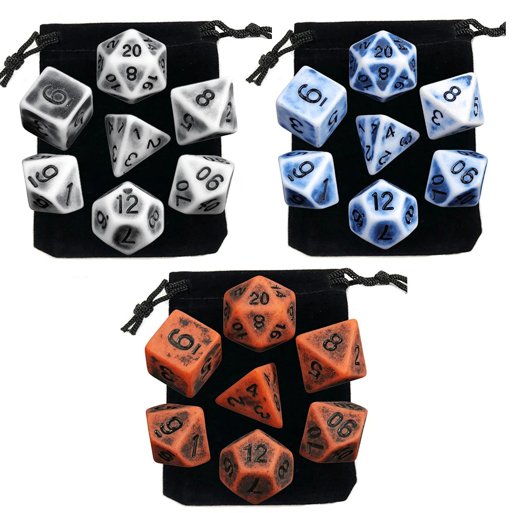 Dice Set Retro Color Plastic Cube Black Blue Orange 7pcs/set for DND Board Game Entertainment  Accessories