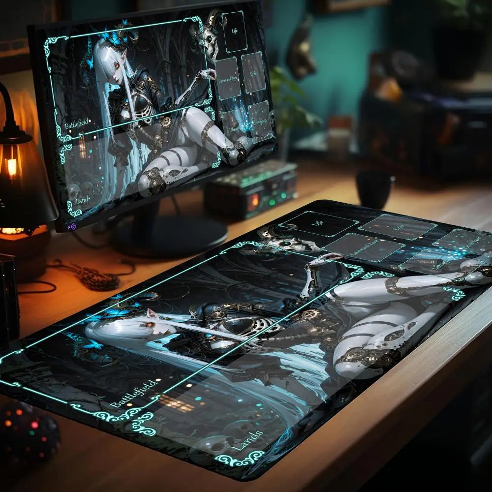 Gothic landscape mechanical girl MTG Playmat Magic Card Battle Mat Non-Slip Durable 35X60CM Commander playmat tapete magic mtg
