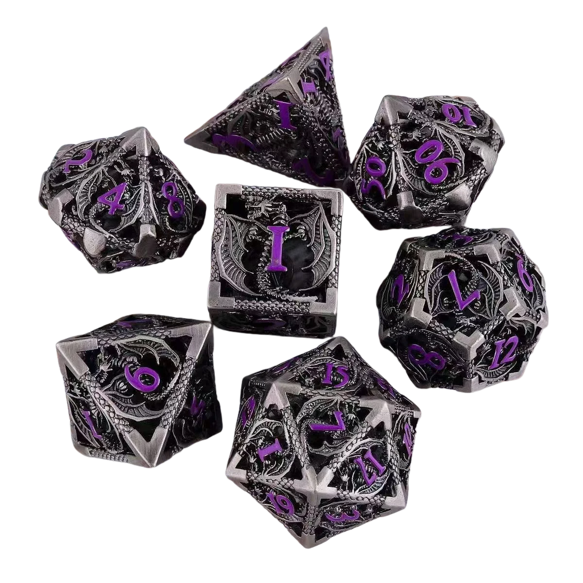 Flying Dragon Dices Hollow Metal Dice set Polyhedral Dice D20 DND Dice set for Dungeon and Dragons Tabletop Games RPG Dices set
