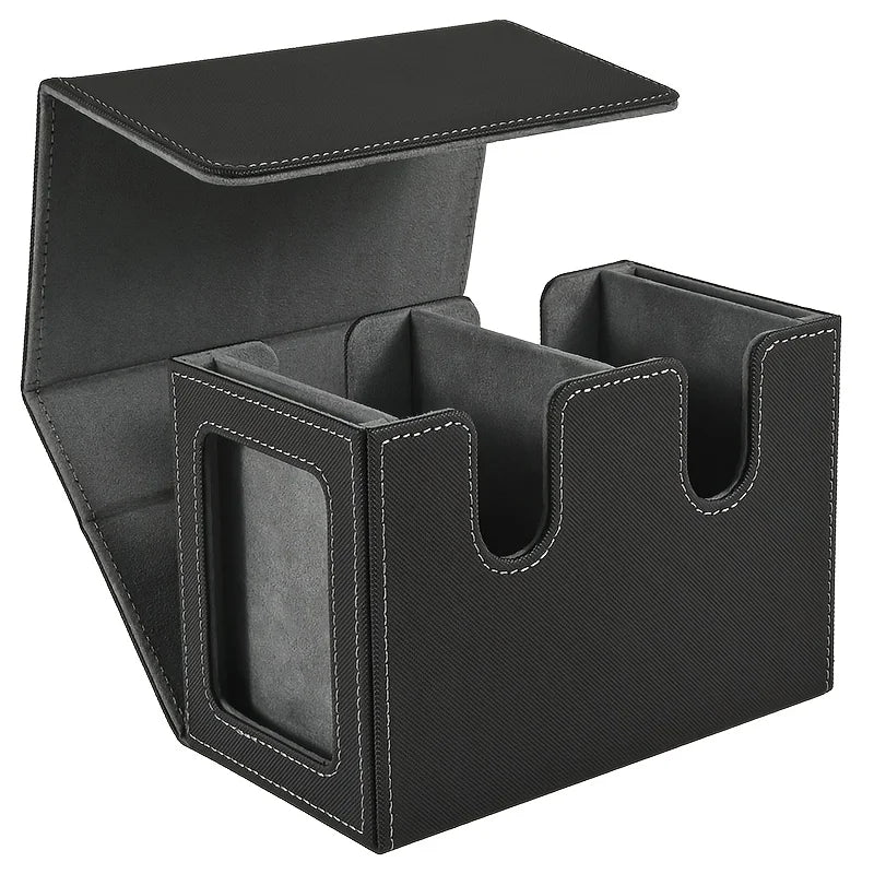 Luxury Leather Deck Box , Waterproof Double Deck Storage for 200+ Double-Sleeved Cards, Magnetic Closure Trading Card Organizer
