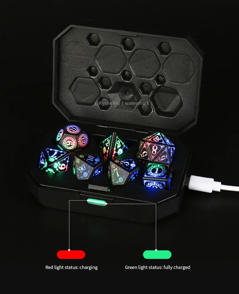 LED Dice Set for Dungeon and Dragon Cool DND Dice with Charging Box Rechargeable 7 Color Polyhedral Role Playing Dice