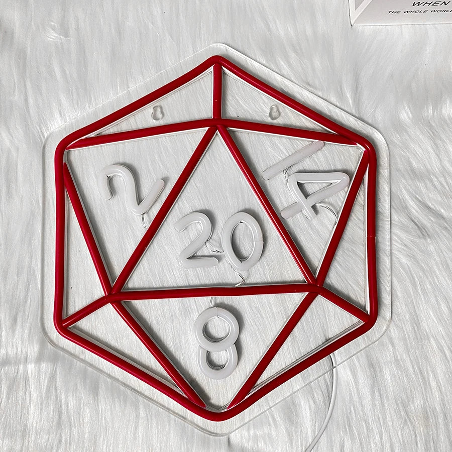 Dice Led Neon Sign, Dungeons And Dragon Dice Game Signs, Used For Role Playing, Bars, Men'S Caves, Club Wall Decorations.
