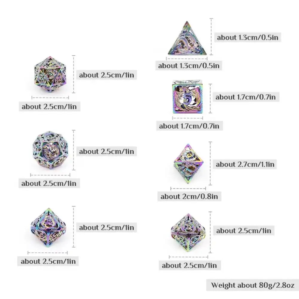 Flying Dragon Dices Hollow Metal Dice set Polyhedral Dice D20 DND Dice set for Dungeon and Dragons Tabletop Games RPG Dices set