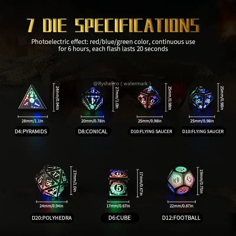 LED Dice Set for Dungeon and Dragon Cool DND Dice with Charging Box Rechargeable 7 Color Polyhedral Role Playing Dice