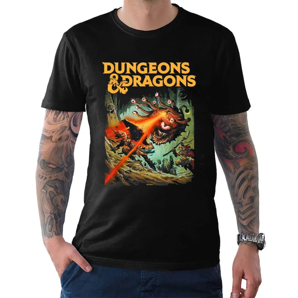 Dungeons & Dragons Strike The Beholder T-Shirt Classic RPG Game Printed Shirt Men Crewneck Cotton Short Sleeve Summer Streetwear
