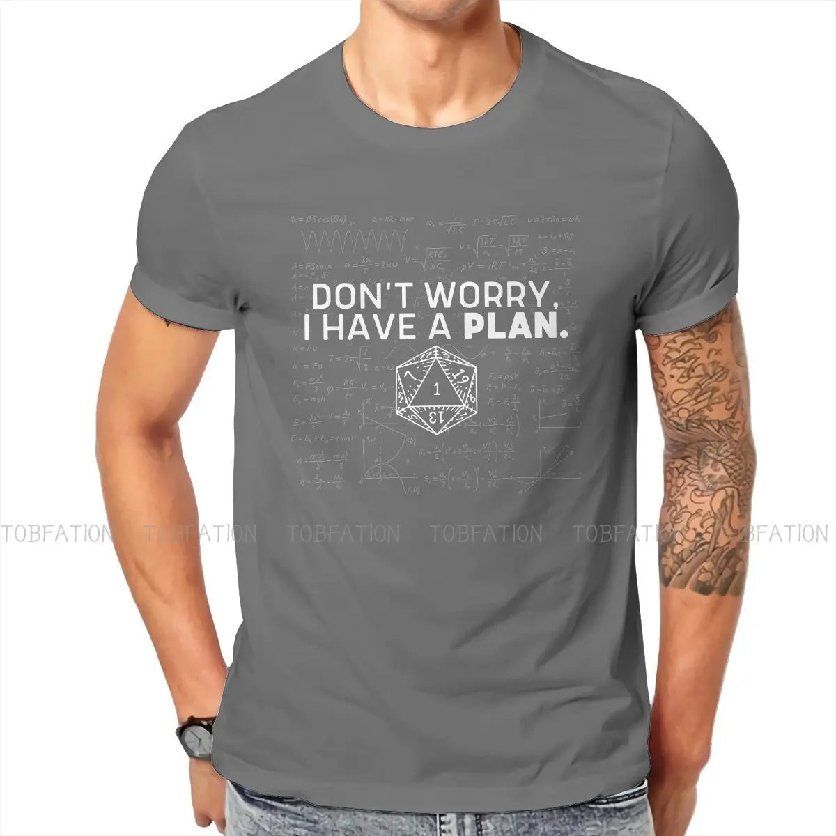 DnD Game Don't Worry I Have A Plan Tshirt Vintage Men Alternative Teenager Clothing Tops Oversized Cotton Crewneck T Shirt