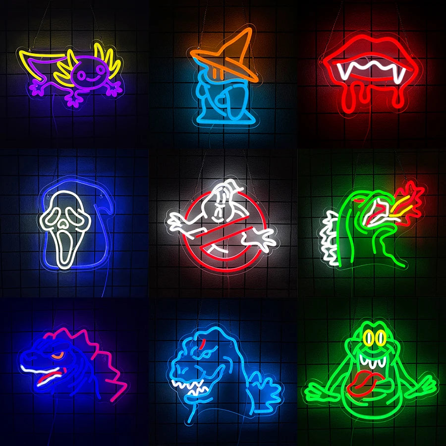 Ghost busters Neon Sign for Wall Decor,LED Dinosaur Neon Light,Monster LED Sign Ghost Decor for Party, Bedroom, Bar, Man Cave